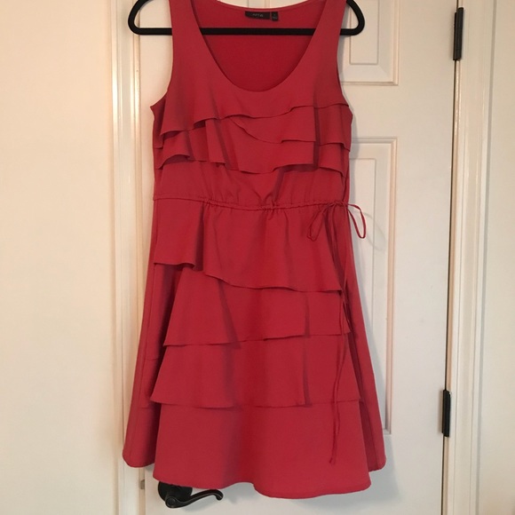 Beautiful Dark Coral Dress with Layered Skirt - Picture 3 of 7